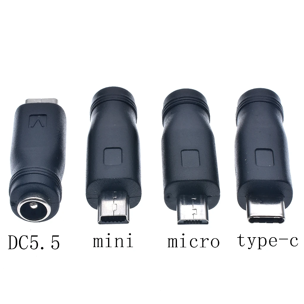 1pcs DC5.5 x 2.1 mm Female to Type-c Mini / Micro USB Male 5 Pin DC Power Plug Connector Adapter for V8 V3 Android*