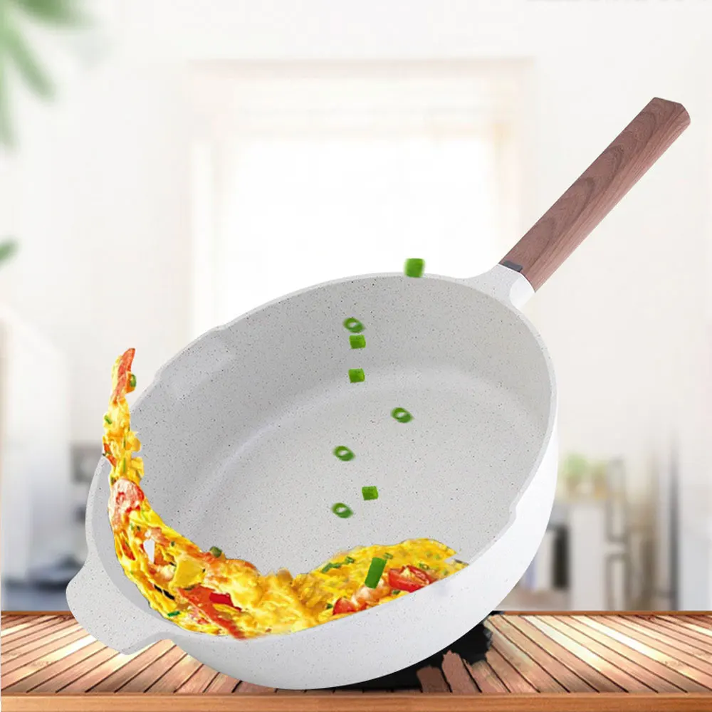 35.5CM Maifan Stone Frying Pot Thickened Omelet Pan Non-stick Egg Pancake Steak Pan with Glass Cover Cooking Breakfast Maker