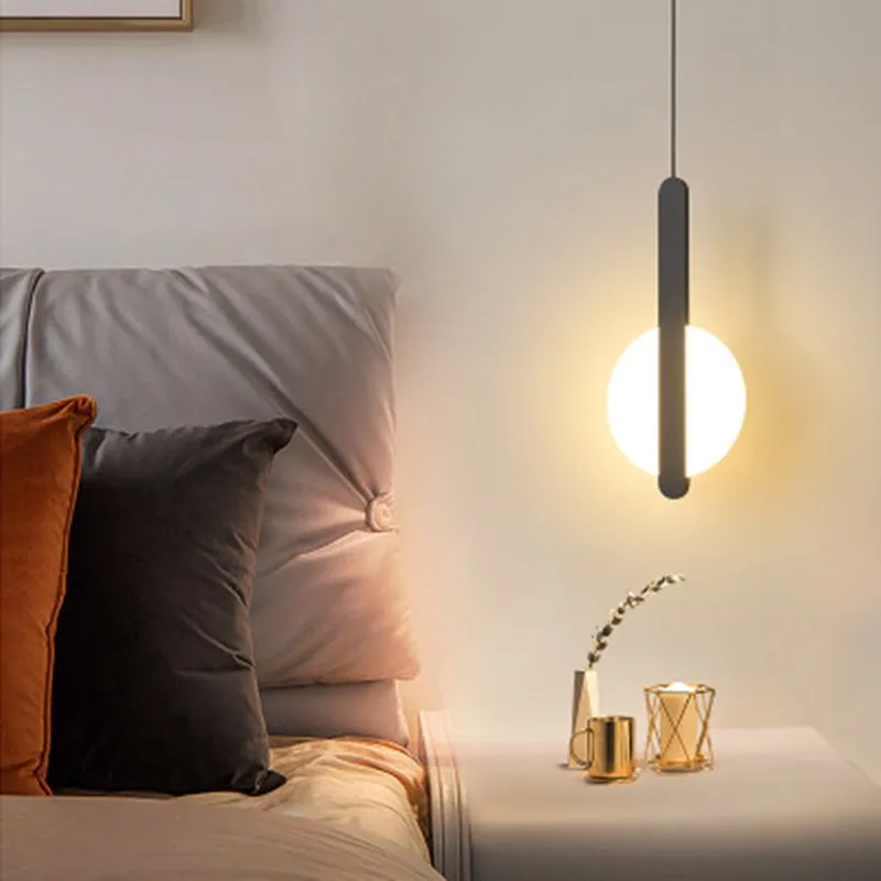 

Creative bedside lamp single head small chandelier Nordic led bedroom bedside chandelier bar restaurant simple modern ins style