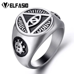 Elfasio Mens Stainless Steel Ring Illuminati The All-seeing-eye Illunati Pyramid/eye Masonic Symbol Vintage Jewelry Size 7-15