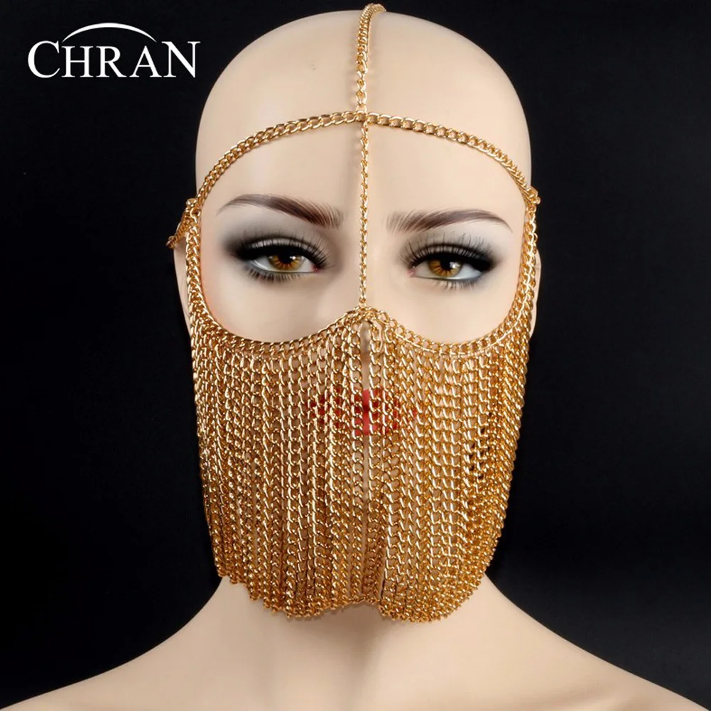 

Chran Luxury Fashion Women Punk Multi Layer Metal Head Chain Jewelry Forehead Headband Hair Piece Face Mask Body Jewelry HDC425