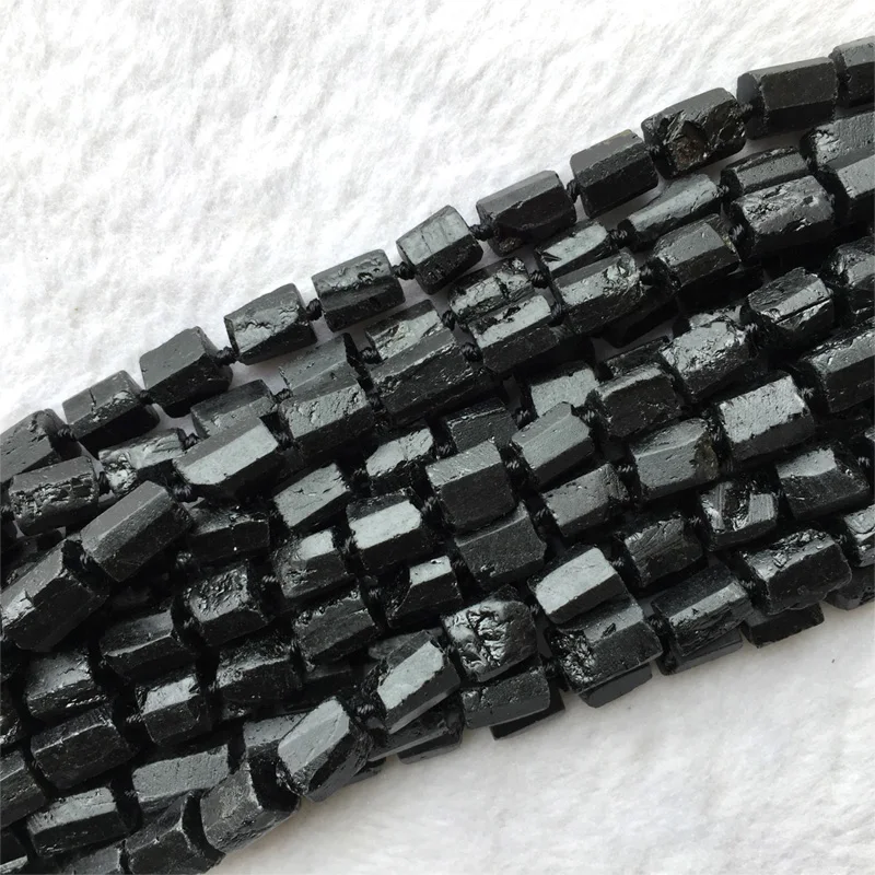 2pcs Natural Genuine Raw Mineral Black Tourmaline Hand Cut Nugget Free Form Loose Rough Matte Faceted Beads 6-8mm 15