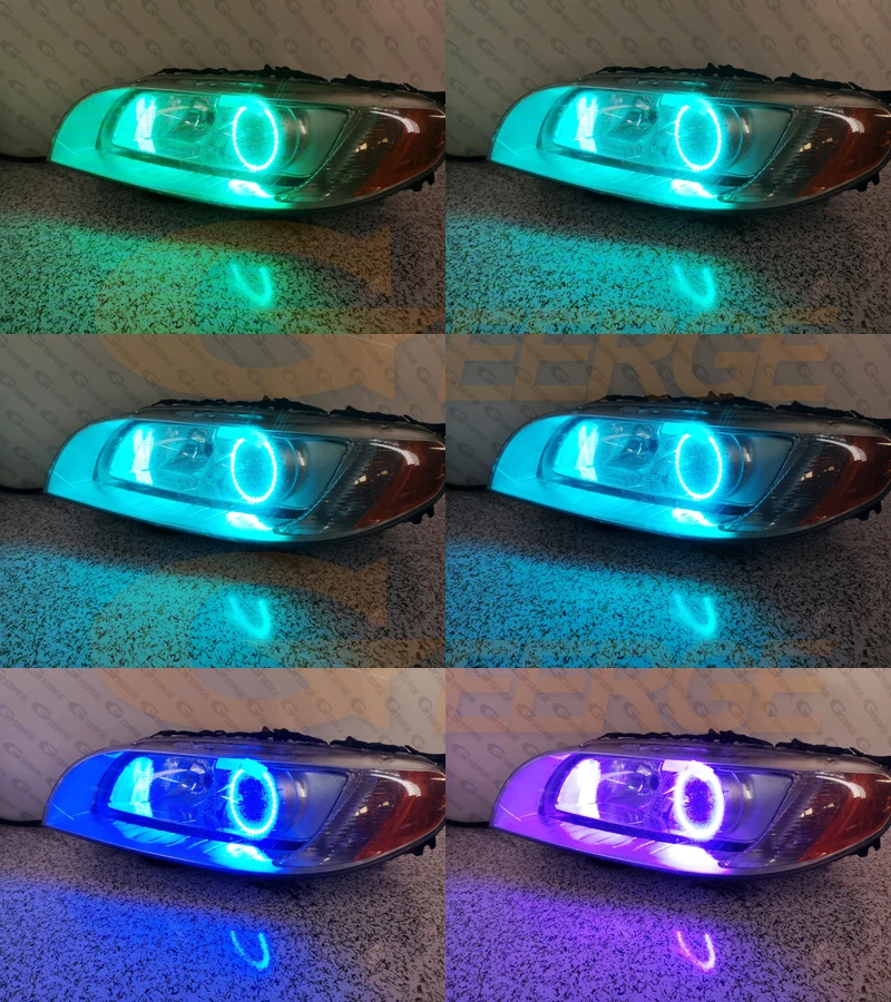 For Volvo XC70 II 2007-2016 Xenon Headlight BT App RF Remote Control Multi-Color RGB Led Angel Eyes Kit Day Light