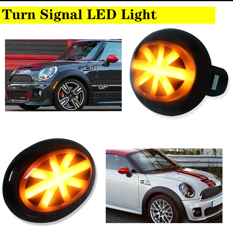 2PCS Car Flowing Side Repeater Lamp Union Jack logo Side Marker Light For BMW MINI Cooper R55 R56 R57 R58 R59 2007-2013