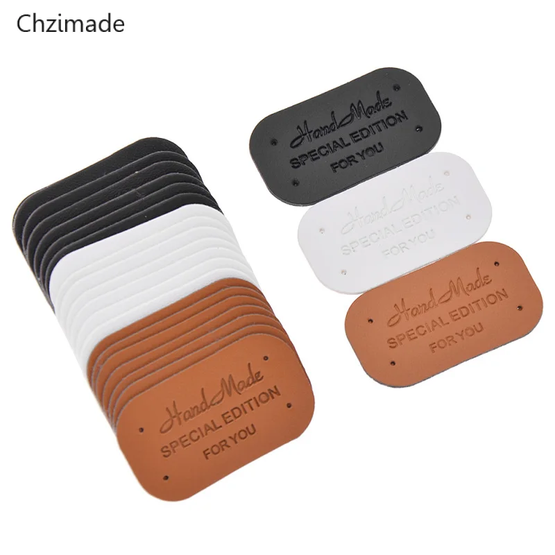 Lychee Life 24Pcs Handmade Clothes Garment PU Leather Labels Jeans Bags Shoes Tags Diy Sewing Accessories