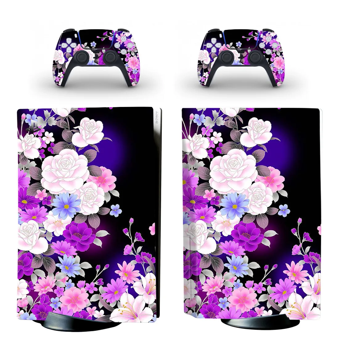 PS PS5 Disk Skin Sticker Vinyl Flowers PS5 Standard Disc Sticker Decal for PlayStation 5 Console and 2 Controllers