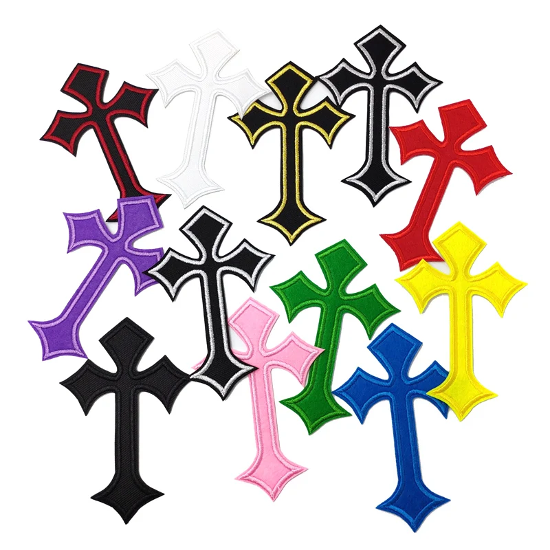 CROSS Embroidered Applique Patches Fabric Garment Apparel Clothing Accessories Embroidery Badges Red Yellow Gold Silver Blue