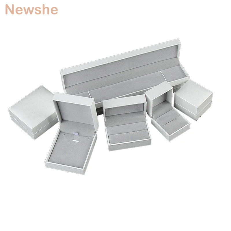 Newshe High Quality White PU Leather Velvet Gift Box For Jewelry Packaging Wholesale Customer-make Logo Service