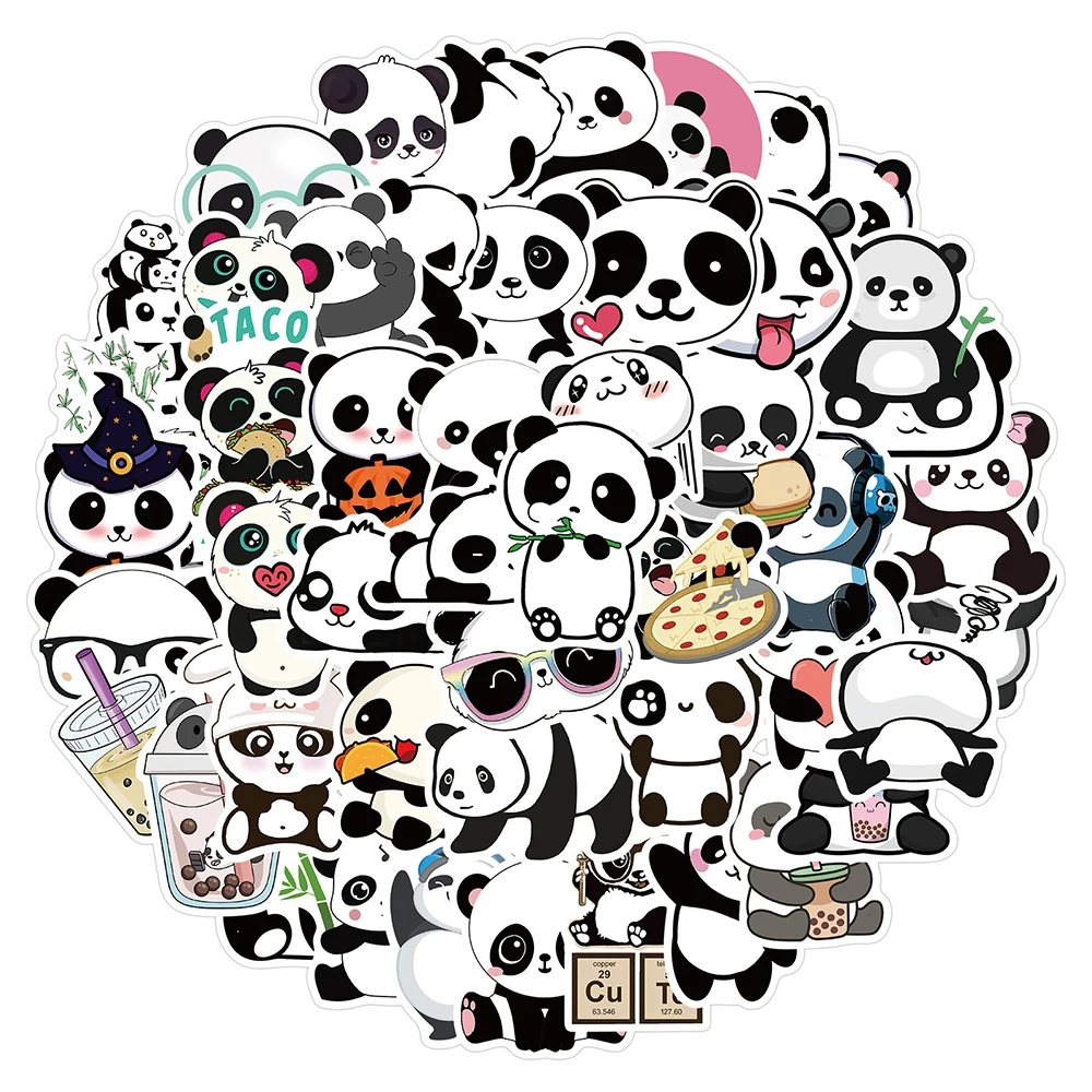 10/30/50PCS Cute Panda Cartoon Animal Stickers Luggage Skateboard Cute DIY Cool Graffiti Waterproof Funny Kid Toy  Sticker Decal