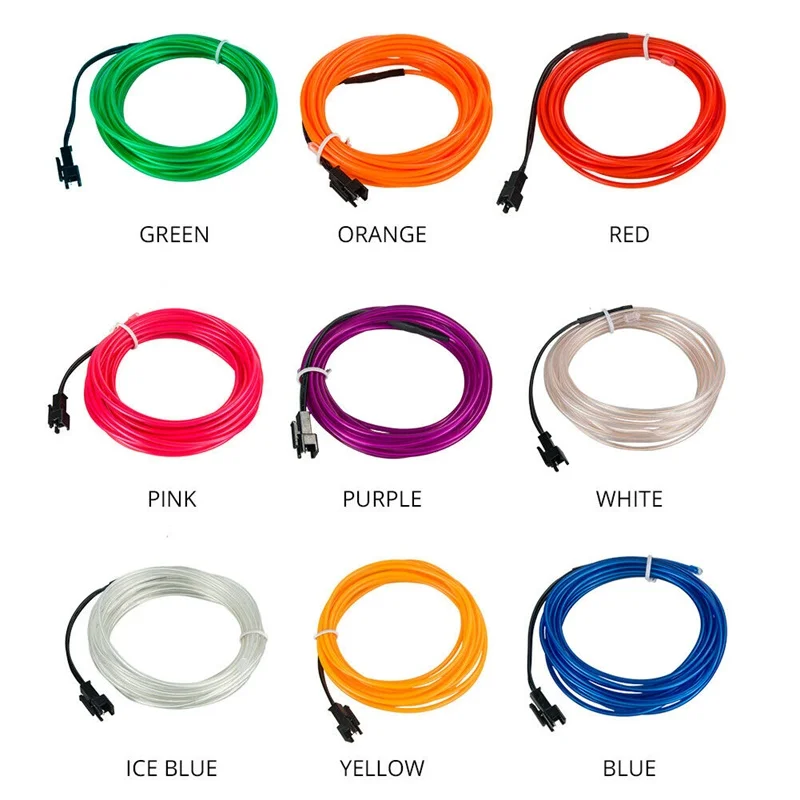 EL Wire LED Glow Light Colorful 1M 3.28ft Rope tape Cable Strip Neon Lights Shoes Clothing Car waterproof strip Lights DIY