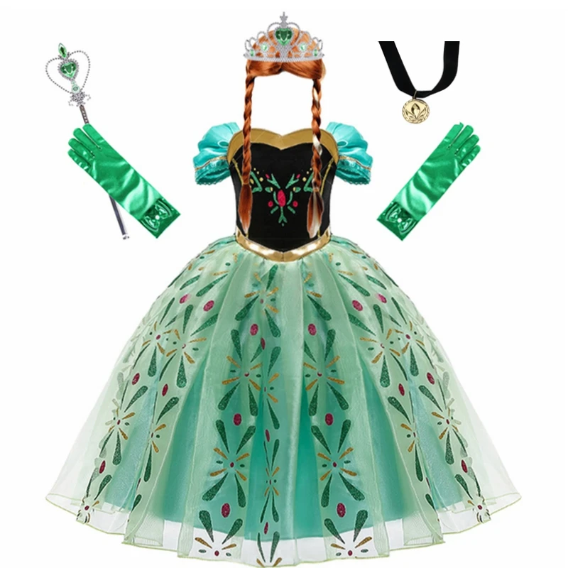 Girls Anna Dress Birthday Party Princess Dresses Infant Halloween Cosplay Costume Fancy Green Dress Up Fantasia Anna