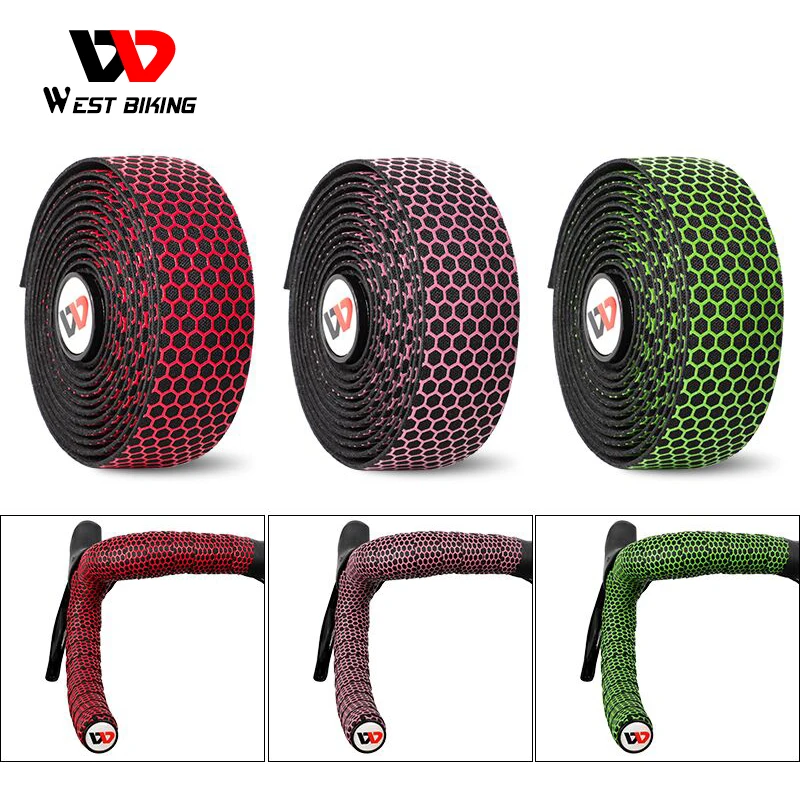 WEST BIKING1Pair Bicycle Handlebar Tape Soft PU EVA Anti-slip  Road Bike Handlebar Tape Honeycomb Anti-slip Bike Handlebar Strap