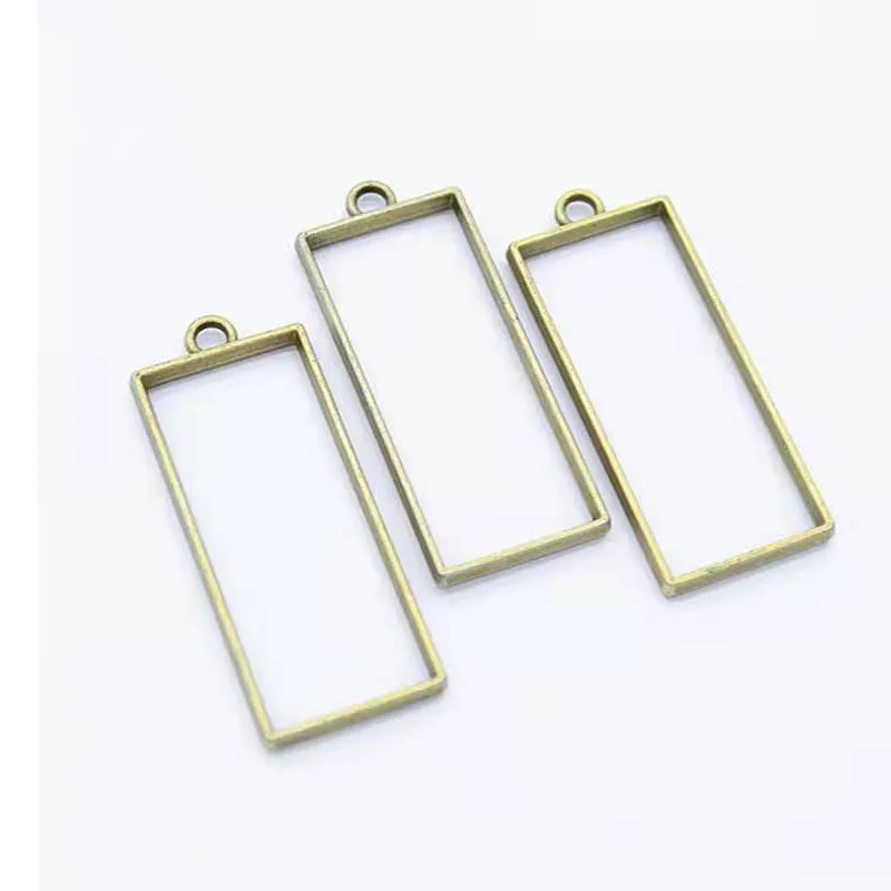 10pcs 7 Colors Options Alloy Jewelry Accessories Rectangle Charm Hollow Glue Blank Pendant Tray Bezel