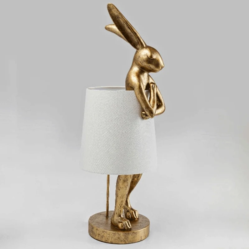 Nordic Apron Rabbit Table Lamp Retro Creative Resin Rabbit Desk Light for Living Room Bedroom Desk Decor