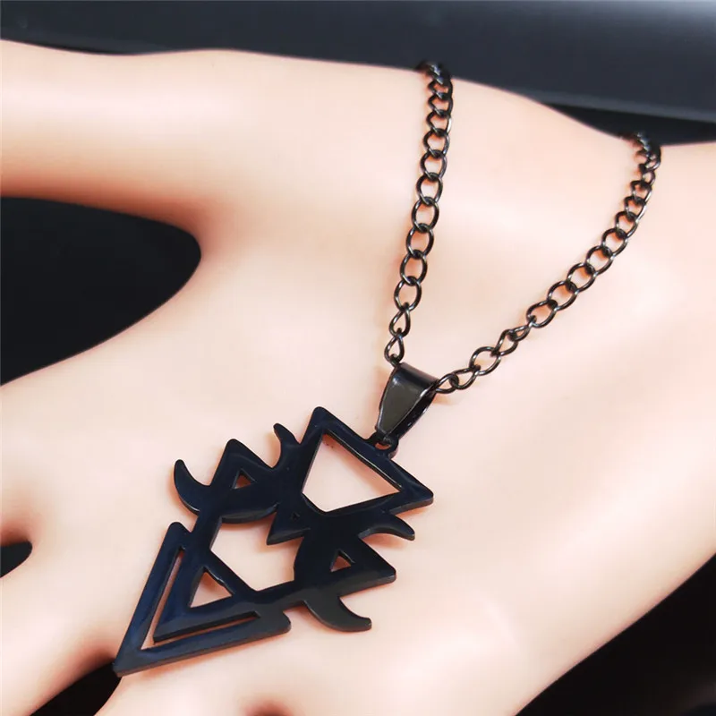 Lovely FAJA Gothic Geometric Stainless Steel Moon Neckless Women Black Witchcraft Necklaces Jewelry Kolye Bayan N4141S03