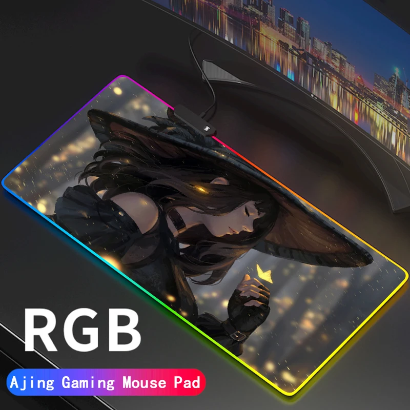 Anime Big Breast Girl RGB Gaming Mouse Pad Computer LED Gamer Large Mause Pad USB For PC Desk Mat Support Custom DIY Pattern