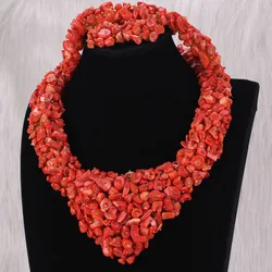 Dudo Nigerian Coral Beads Necklace Jewelry Set Heart Design African Jewellery Sets For Women with Bracelet and Earrings 2020