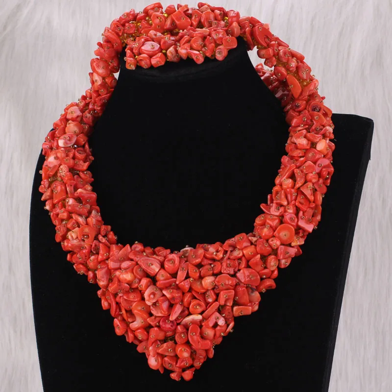 Dudo Nigerian Coral Beads Necklace Jewelry Set Heart Design African Jewellery Sets For Women with Bracelet and Earrings 2020