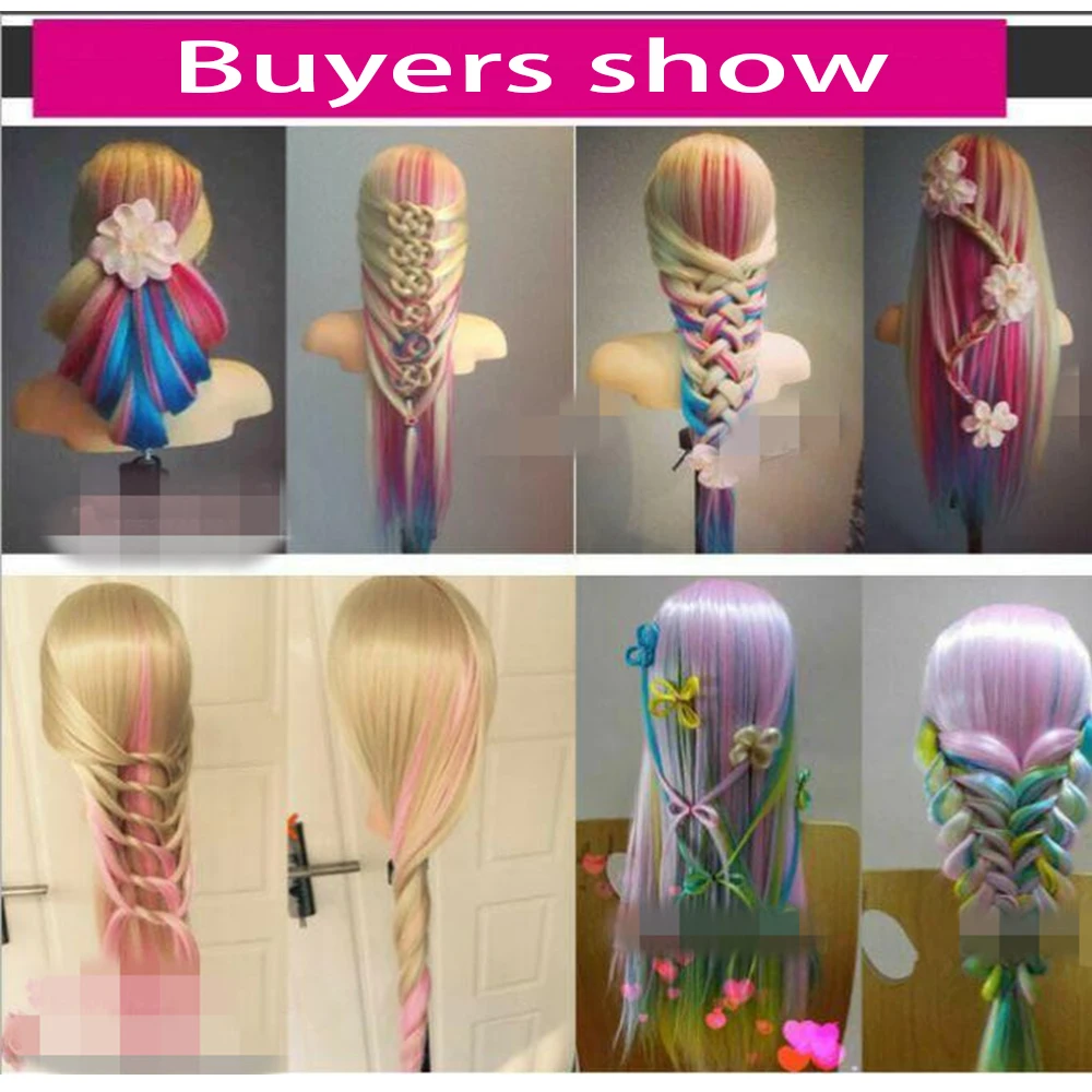 70cm100% włókna włosów syntetycznych fryzjerstwo lalki głowy manekina dla profesjonalnej praktyki fryzury Brading Dummy Doll Free Gift