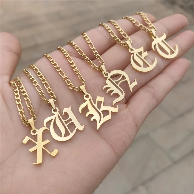 النساء أزياء الأولي قلادة العتيقة نمط مصممة إلكتروني A-Z 26 الأولي Collares مجوهرات الصلب سلسلة قلادة #2