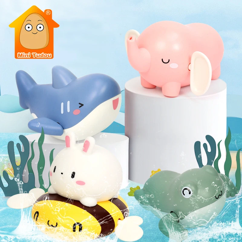 Baby Bath Toy Cute Cartoon Shark Elephant Frog Rabbit Chain Clockwork Water Game Swimming Pool Shower Toys For Children Gift