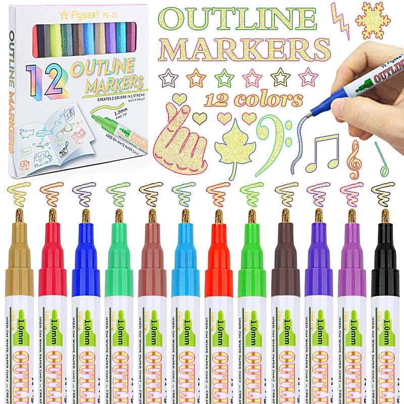 12/18color Metallic Colors Outline Marker Pen Gold Glitter Double Line Pen Painting DIY Photo Album Making Card Art Supplies