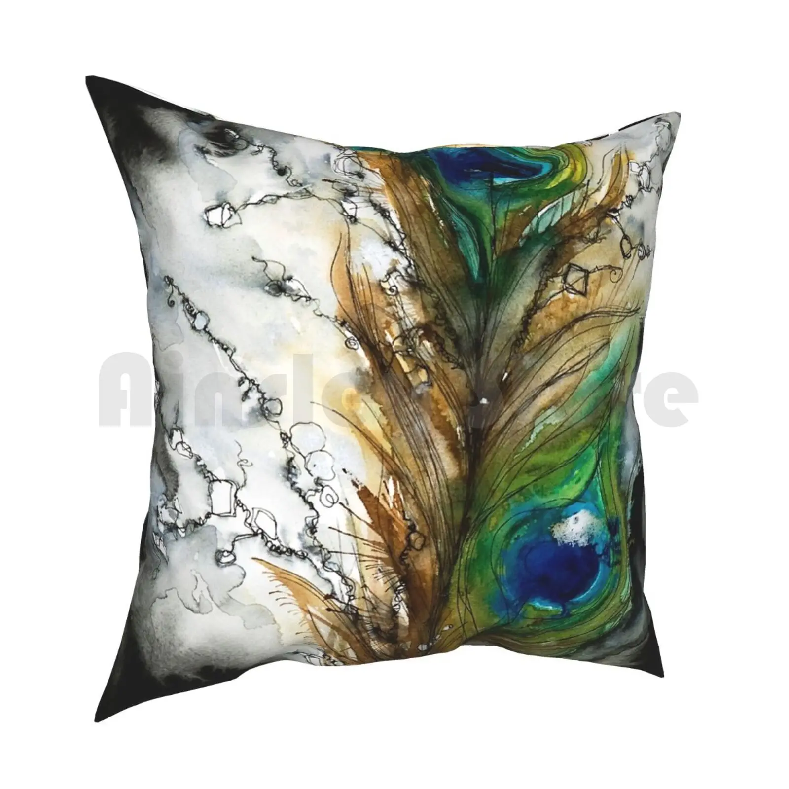 Abstract Watercolor Peacock Feather Pillow Case Printed Home Soft DIY Pillow cover Abstract Animal Medium Attach Beautiful