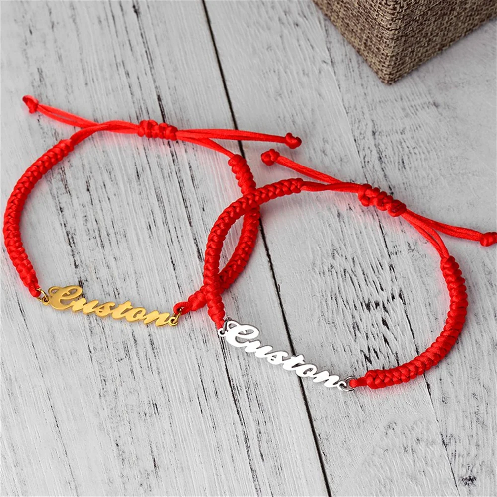 Tangula Customized Name Bracelet Nylon Cord Adjustable Stainless Steel Nameplate Bracelet Couple Personality Jewelry Best Gift