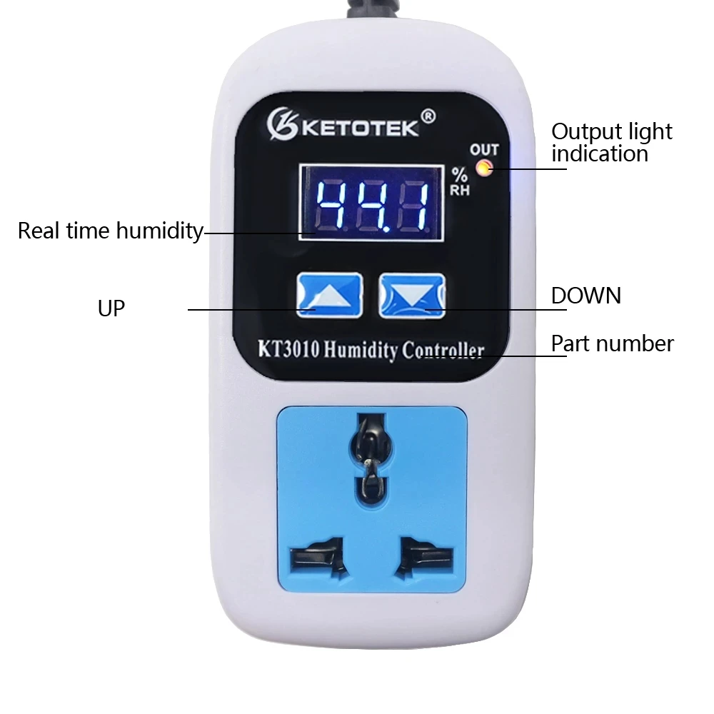 KT3010 0~99%RH Digital Humidity Controller 220V Humidity Control Switch Hygrostat Hygrometer With EU/US/ Plug Humidity Sensor