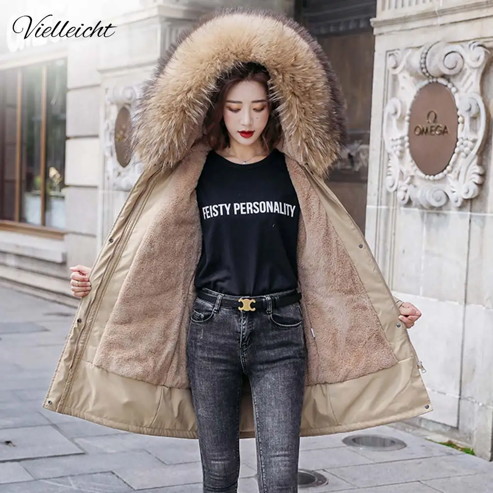 Vielleicht 2022 New Warm Fur Lining Long Parka Winter Jacket Women\'s Clothing 6XL Medium Long Hooded Winter Coat Women