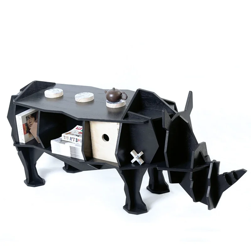 Rhinoceros Nordic Style Coffee Table Rhinoceros Assembly Tea Table Bay Window Creative Bookshelf Animal Home Decoration 1PC
