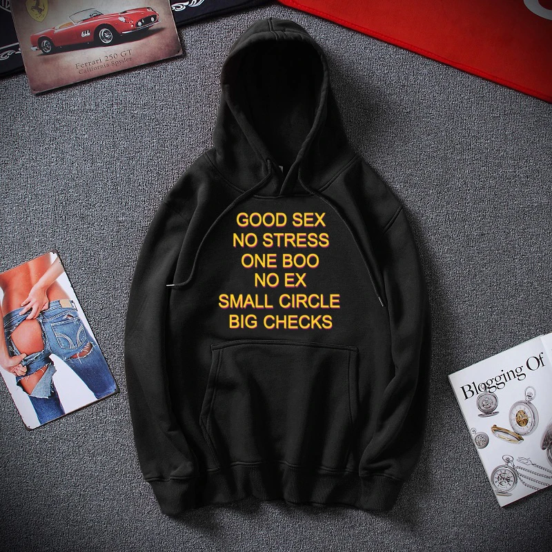 

Fashion Culture Sweater Good Sex No Stress One Boo No Ex Small Circle Big Checks English Letter Print Hoodie Funny Sweatshirt