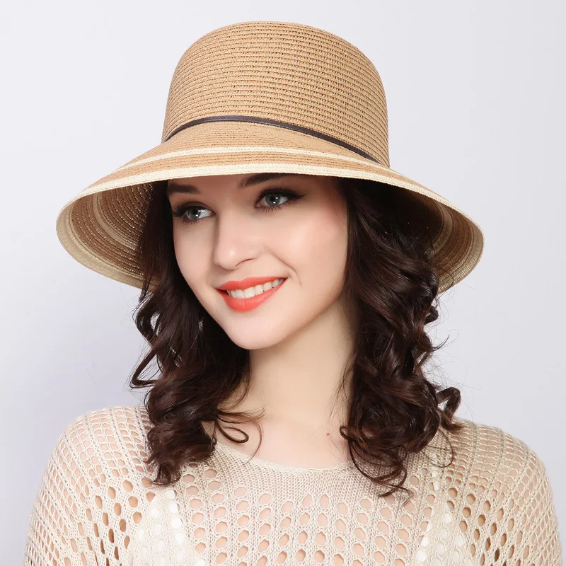 2021 Muchique Boater Hats for Women Summer Sun Straw Hat Wide Brim Beach Hats Girl Outside Travel Straw Cap Casual Bow Hat