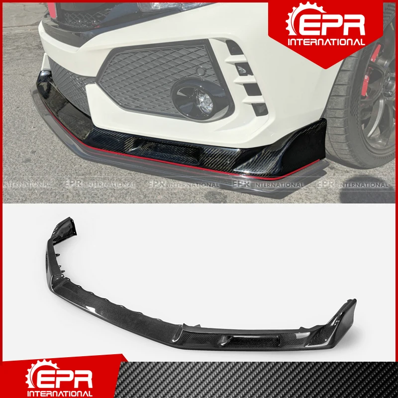 For CIVIC FK8 EV Style Carbon Fiber Front Lip Trim Glossy Carbon Bumper Splitter Kit For 2017+ Type R FK8  Racing Body Kit