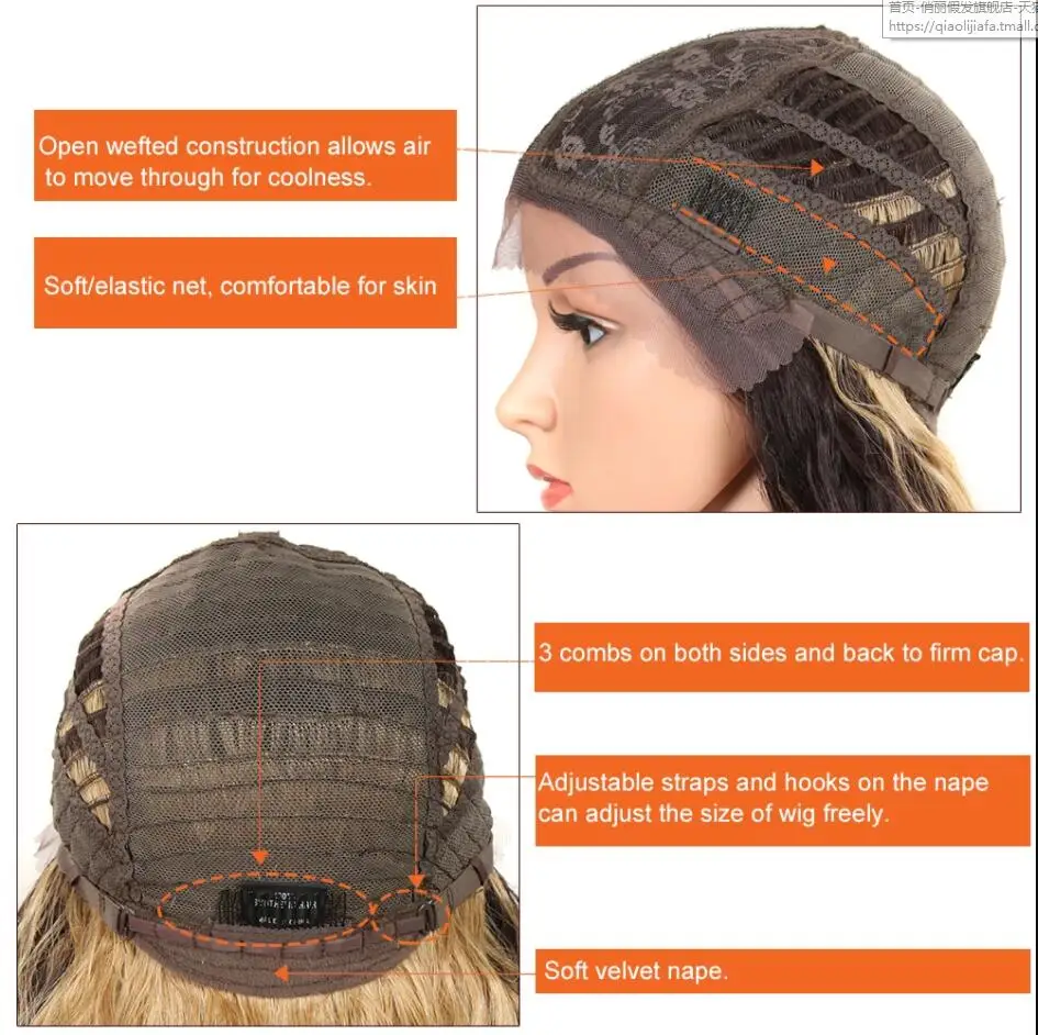 Edle Cosplay-Synthetik-Perücken mit Spitze für schwarze Frauen, langes lockiges Haar, 42 Zoll, Cosplay-Perücke mit blondem Ombré-Effekt und Spitze vorne, synthetische Perücke mit Spitze. – Detail 22