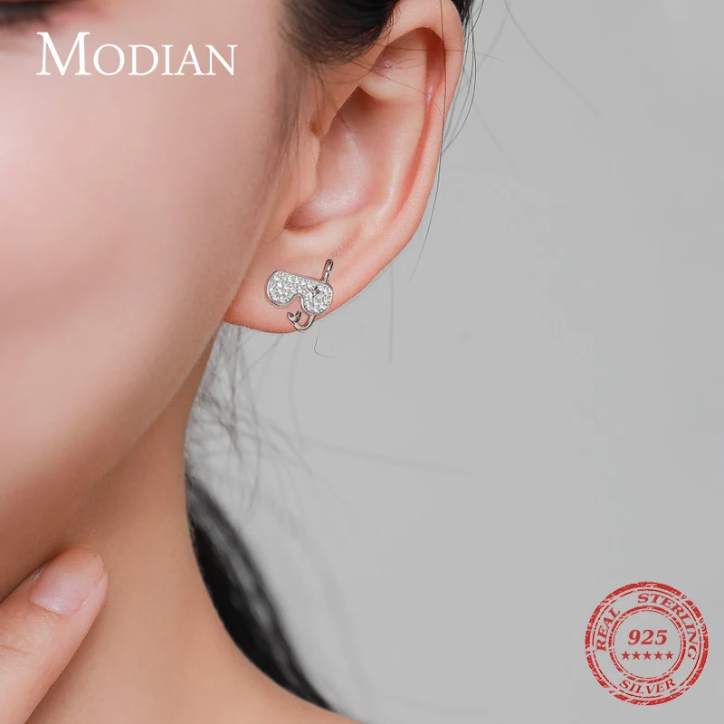 MODIAN Sparkling Swimming Goggles Earring 925 Sterling Silver New Design Fashion Clear CZ Stud Earrings For Women Party Jewelry