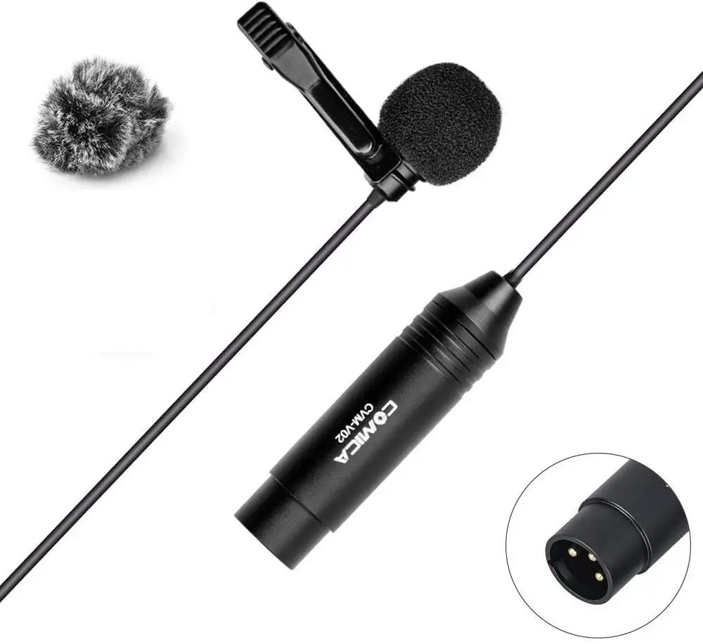 XLR Lavalier Lapel Microphone,Comica CVM-V02 48V Phantom Power Clip on Interview Lav Mic for Camcorder/Recorder/Zoom Tascam