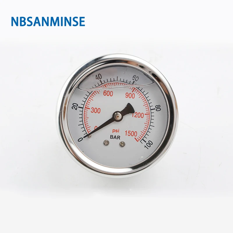 Mkfale Hydraulic Oil Pressure Gauge SM2SB63B/L 2.5 inch G1/4 Liquid Manometer Instruments Stainless Steel Liquid Filled Gauge