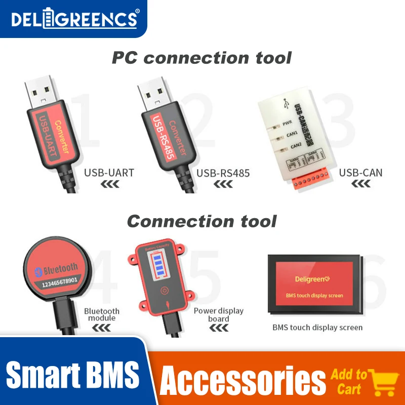 Smart BMS  Accessories Deligreen Smart BMS Parts  Bluetooth Module Light Board CAN Module For 4S BMS LiFePO4 200A 3S to 32S BMS