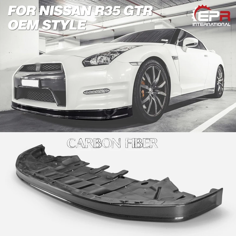 For Nissan GTR R35 2012 On OEM Style Carbon Fiber Front Lip With Under Tray Glossy Finish Bumper Splitter Fibre Under Panel Kit