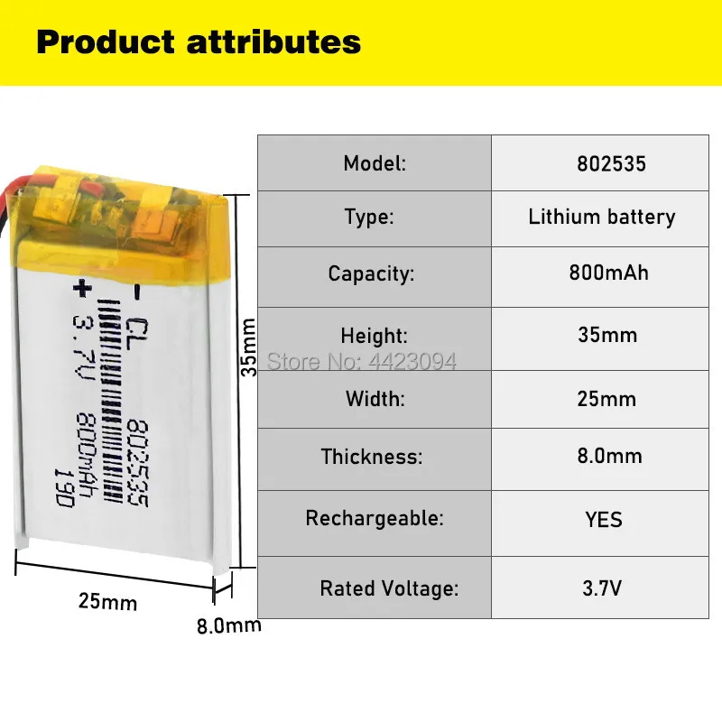 800mah 3.7v 802535 polímero de lítio li-po bateria recarregável para bluetooth speaker mp5 gps dvd pda pda levou luz li-ion celular