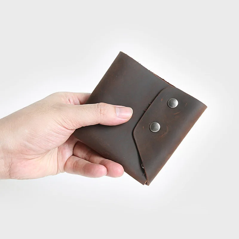 100% Genuine Leather Men Wallets Crazy Horse Leather Purse Carteira Masculina Retro Handmade Short Wallet Small Change Purse