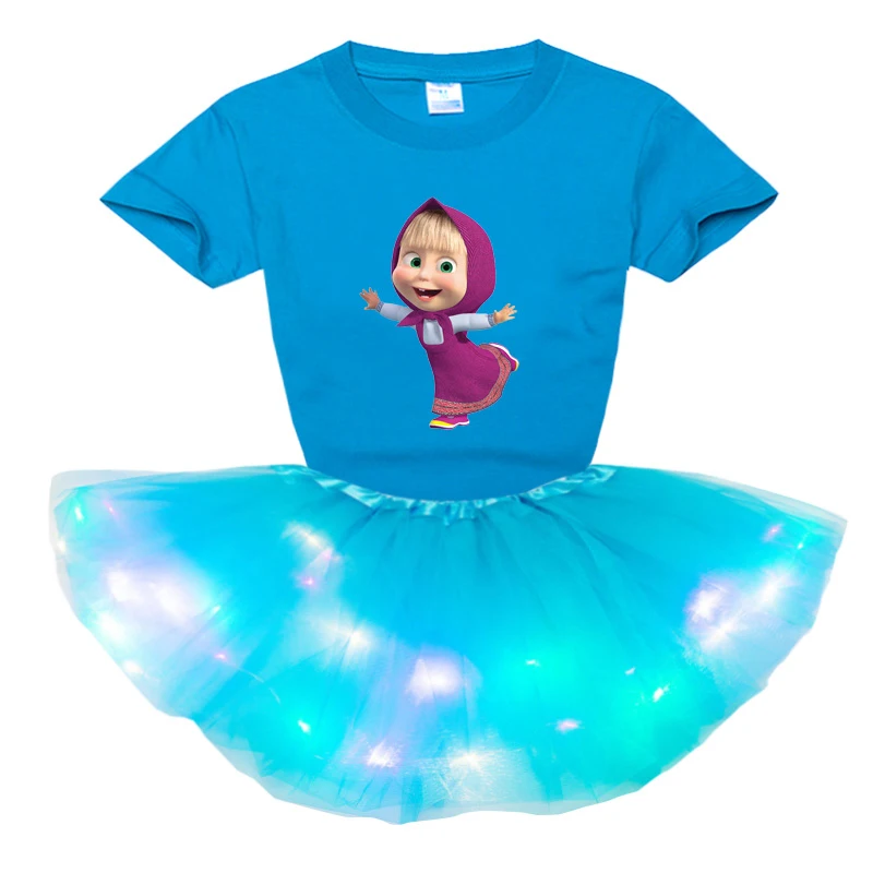 girls be luminous LED Tutu Dress sets Princess little Girl Set Summer Birthday party dress 2pc Light Tutu Dress+t Shirt Costume