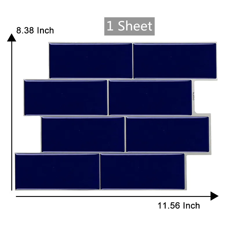 

3D Self Adhesive Mosaic Wall Tiles Kitchen And Bathroom Backsplash Peel and Stick Wall Sticker Blue Subwy Wall Tile Sticker
