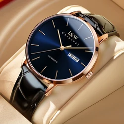 Montre Homme I&W Luxury Double Calendar Automatic Watch Japan Movement Watch 40mm Waterproof Leather Sapphire Mechanical Watches