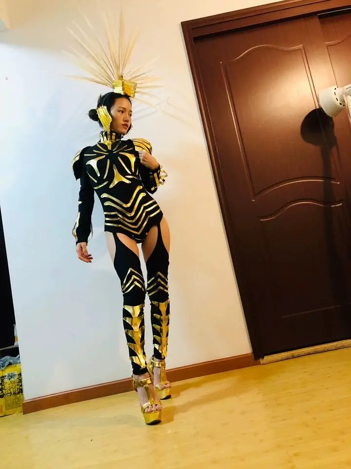 Nightclub bar new futuristic black technology female warrior costume singer gogo DS dance clothes for show performance set