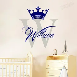 Custom Name Wall Stickers Crown Boy Large Frame Wall Paper Vinyl Home Interial Decal Decor Nursery Kids Room Art Murals Y205