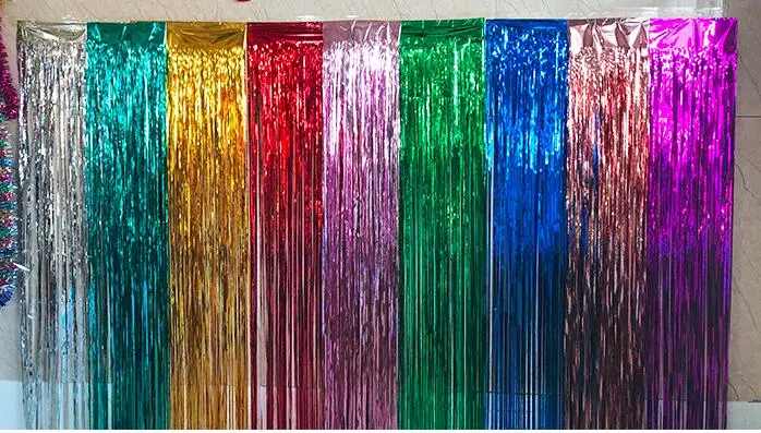 1 * 2m Metal Foil Edge Shiny Rain Curtain Birthday Party Wedding Decoration Photography Background Line Curtain Photo Props