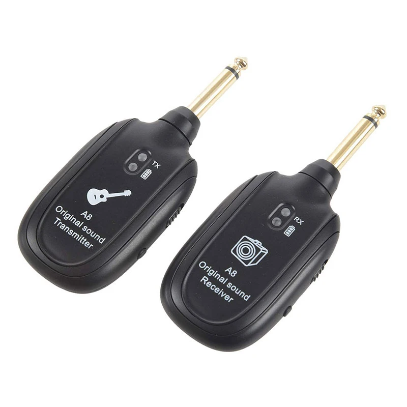 Hot A8 Guitar Wireless System Transmitter Receiver Built-in Rechargeable Built- in Rechargeable wireless guitar transmitter