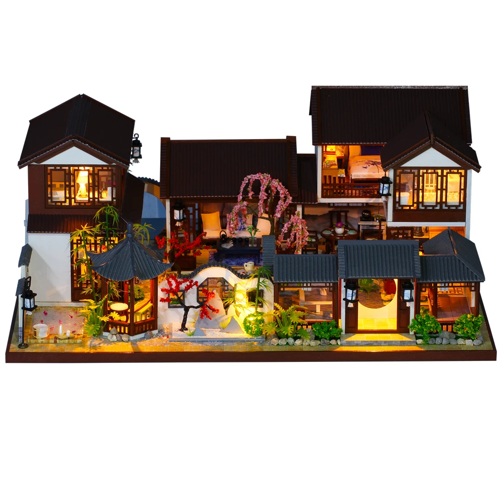 Kids Toys Diy Dollhouse Assemble Wooden Miniatures Doll House Furniture Miniature Dollhouse Puzzle Educational Toys For Children